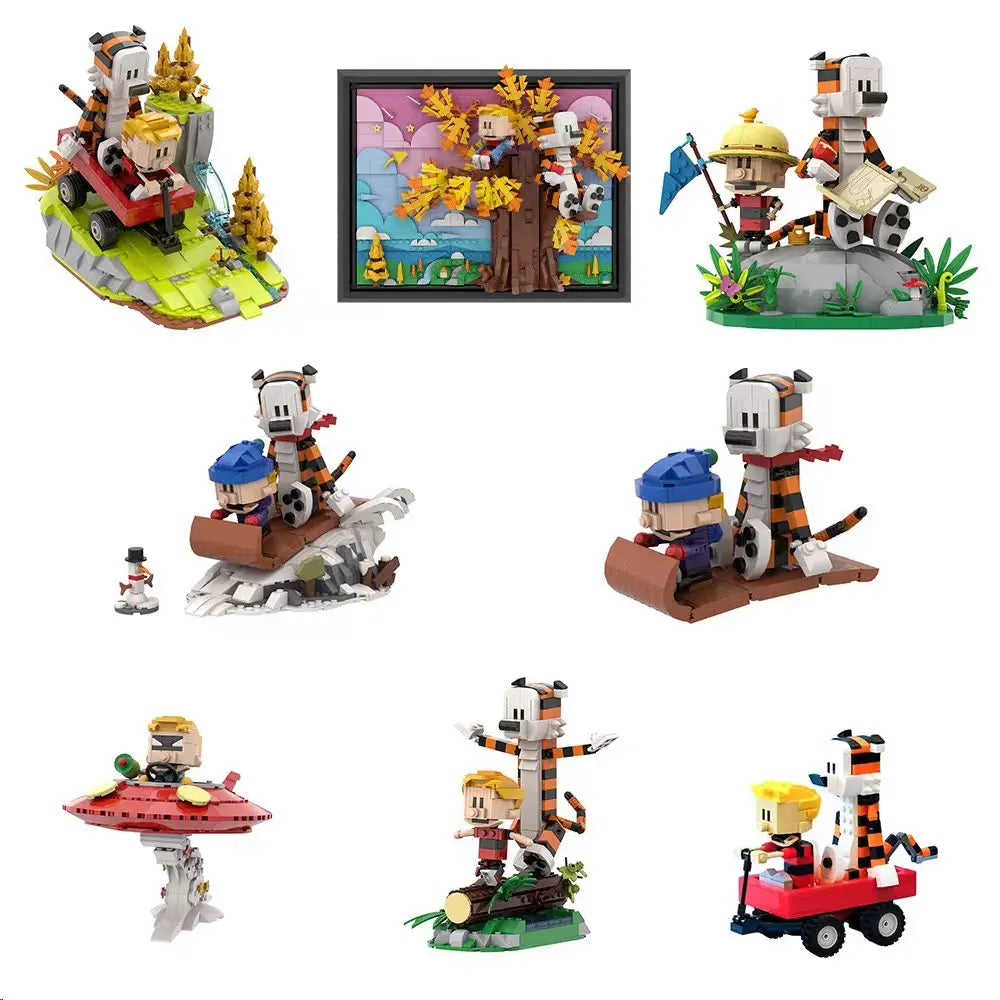 Gobricks MOC shooting Game Calvined and Hobbes Tiger Model Building Blocks Classic Anime Action Figures Bricks Toy Children Gift - CADA BRICKS®