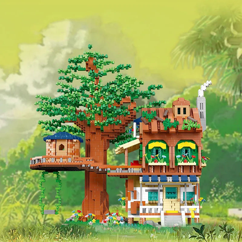 4076PCS Morning Tree House Building Blocks Forest Cabin Villa Garden Swing Architecture Model Micro Assemble Bricks Toy For Kids