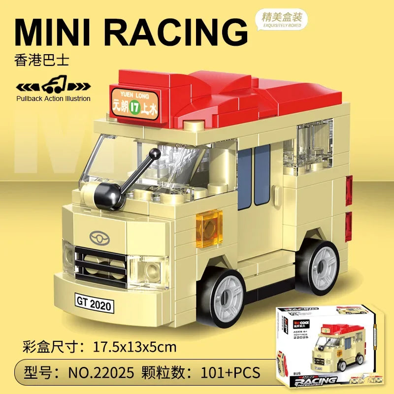 DIY Racing Car Bus Engineering Vehicle Ambulance Pull Back Model Building Blocks Brick Toys Children Boys Compatible With Lego