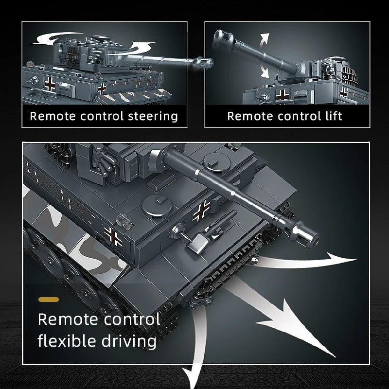 Mould King 20014 Military RC Tank Building Blocks The German Tiger Heavy Remote Control Tank Track Construction Model Toys