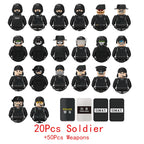 Military Special Forces Police SWAT Gangster Weapons Guns Mortar Jeeps Off-Road Armored Vehicle Model Soldier Building Block Toy