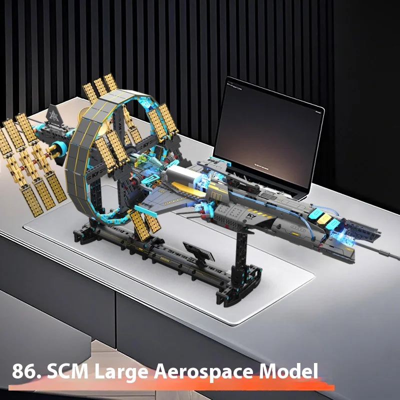Ruimtestation bouwstenen set, grote maat met verlichting en stroommodules, zeer gedetailleerd ruimtevaartmodel voor volwassenen en tieners