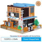 City Street View Modular Japanese Traditional Single-family Villa Retro Flower House MOC Architecture Building Block Toy for Kid