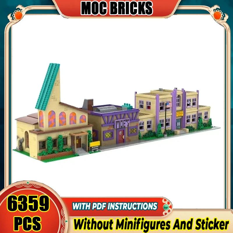Moc Building Bricks Springfield Architecture Model Technology Modular Block City Street View Toy DIY Set Assembly Christmas Gift