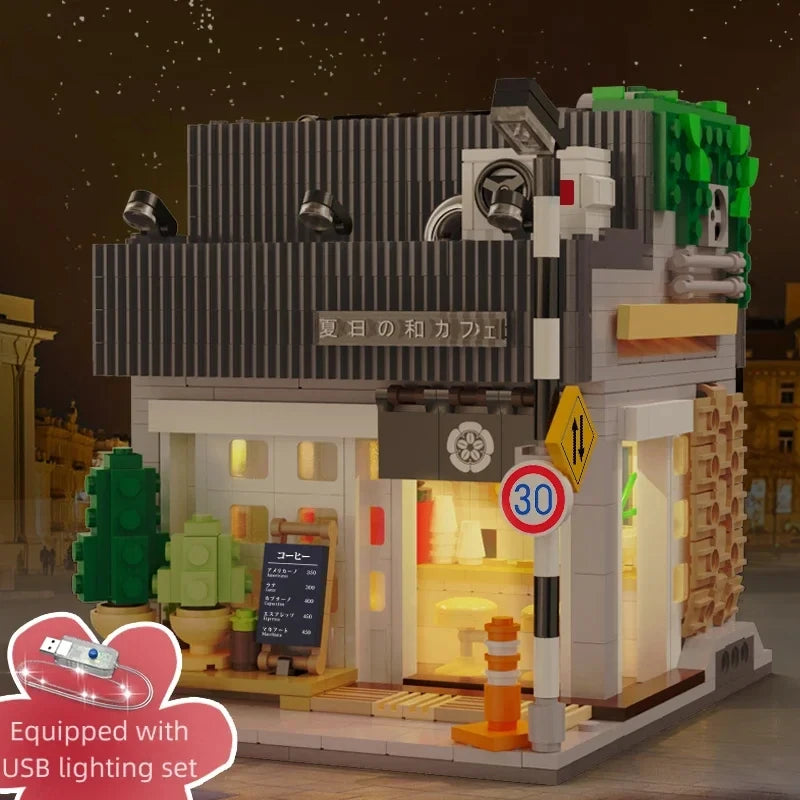 Cada Casa Giapponese Sushi Bricks Shop LED Casa Giapponese di Panini al Vapore Blocchi da Costruzione Caffè Estivo cada Giocattolo Serie Vista Strada Set
