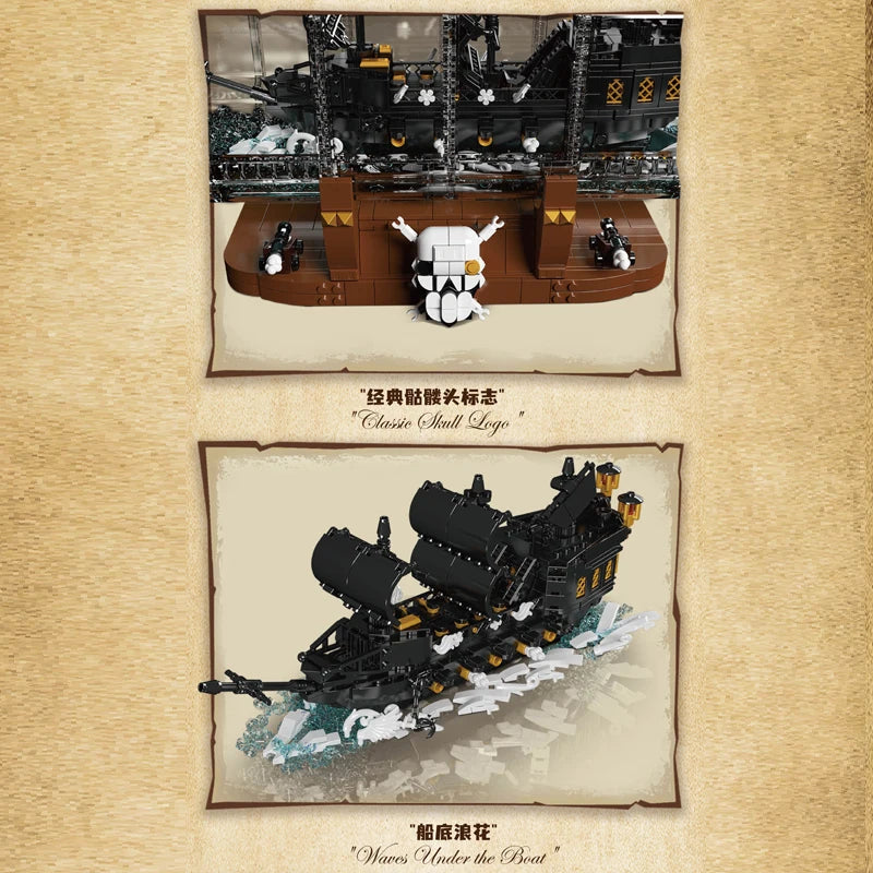 Mould King 10065 Pirate Ship Building Block The Black Pearl in A Bottle Model Sailboat Toys Assembly Brick Kids Christmas Gifts