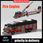 MOC City Fire Truck Transport Vehicle Rescue Tower Ladder Model Building Block Assembly Collection Boy Toy Gift
