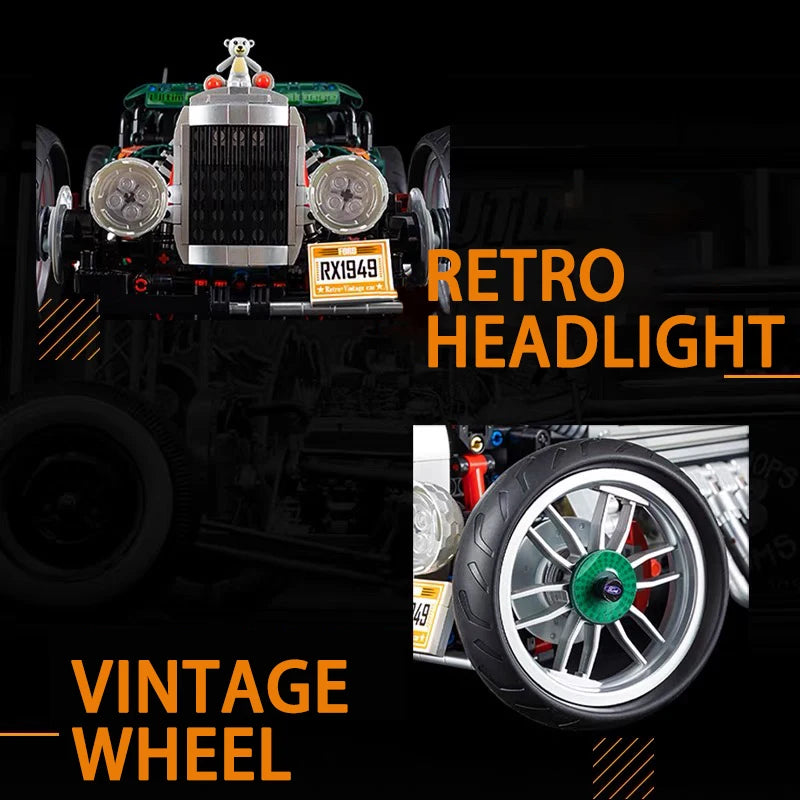 Technical Classic Control Vintage Car Building Blocks APP Control Cyberpunk Vehicle Bricks Model Toys For Kids Birthday Gift MOC