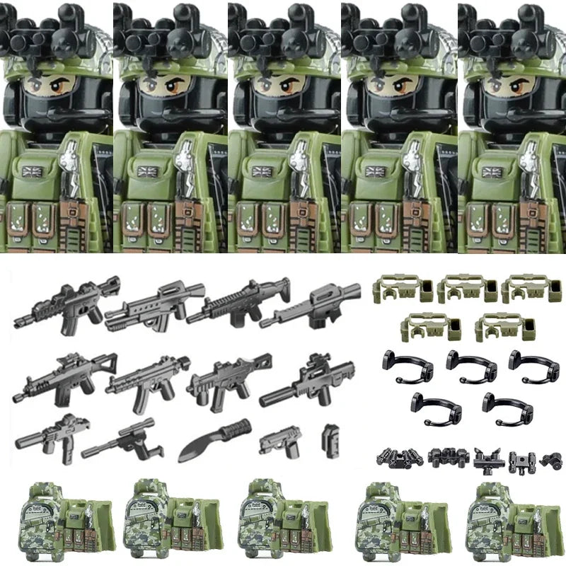 Military Army Figures Building Blocks SWAT Ghost Commando Special Forces Soldier Weapons Gun Hat Shield Belt AK Mini Bricks Toy - CADA BRICKS®