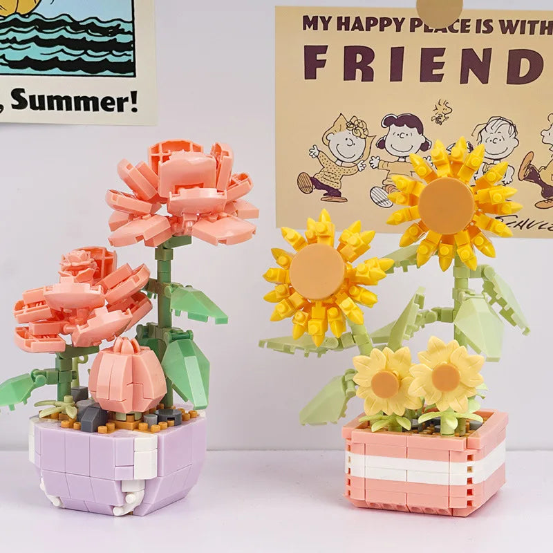 DIY Potted Plants Model Flower Succulents Building Blocks Everlasting Flower Bonsai Tree Gardens Romantic Bricks Kids Kits Toys