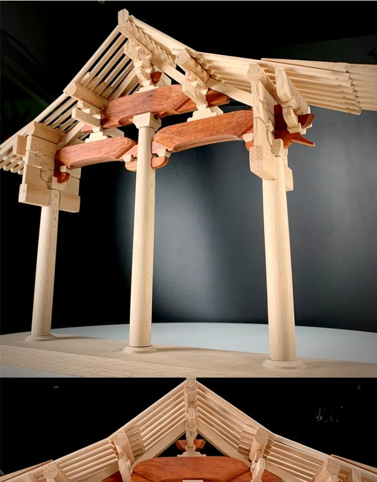 Song style hall grass frame Chinese ancient architecture bucket arch full tenon and mortise building block solid wood structure