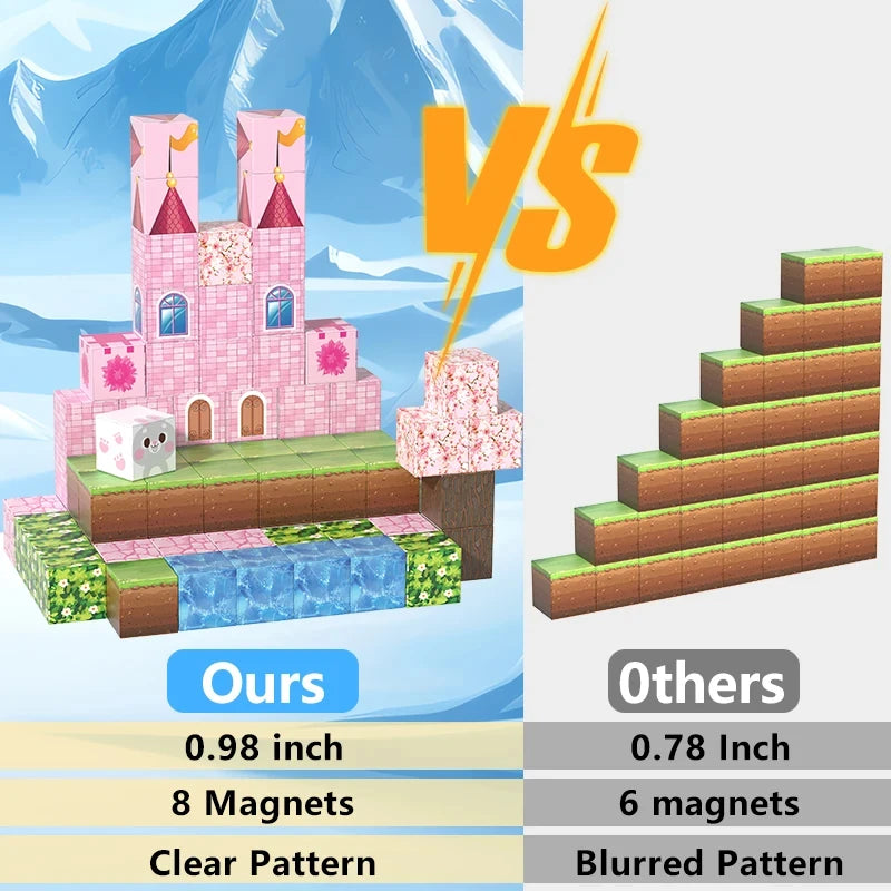 Pink castle magnetic building block set, suitable for boys and girls over 3 years old DIY to improve hand skills and creativity