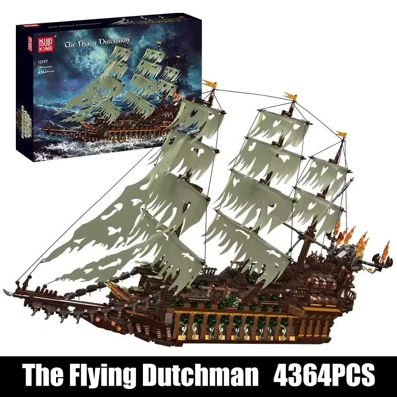 Mould King 13197 Pirate Ship Building Blocks Flying Dutchman Boat Construction Kit for Adults Kids Bricks Toys Christmas Gifts