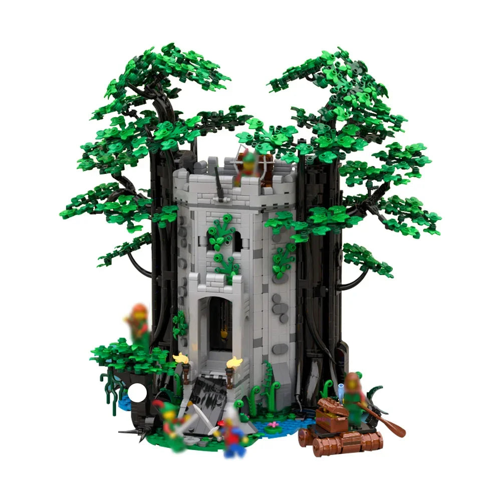 MOC Forestmen River's Fortress Model Building Blocks Medieval Forest Castle Defence Tower Architecture Brick Toys Adult Gift
