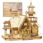 3D Wooden Puzzle Villa House Royal Castle with Light Assembly Toy Kid Adult DIY Model Kits Desk Decoration for Gift
