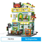 City Street View Modular Mall Supermarket Hotel Burger Coffee Shop Retro Flower House MOC Architecture Building Blocks for Kids