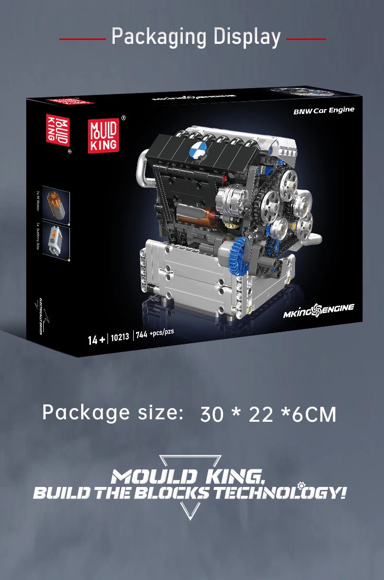 744 Pcs Mould King 10213 Motorized S55 Inline-6 Engine Model Building Set Puzzle Assembling Education Toys for Christmas Gifts