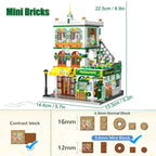 City Street View Modular Chinese Restaurant Retro Flower House with LED Light MOC Architecture Building Block Sets Toys for Kids