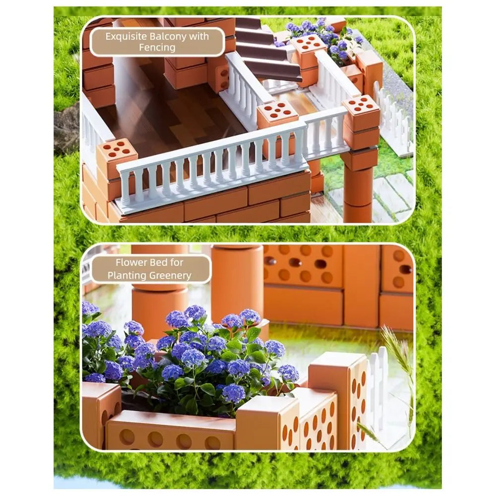 Multicolor DIY Building House Block Set Plastic Tile Houses Assemble Toy Miniature Size Villa Model Mini Brick Assembly