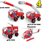 Metal Assembly Building Block Fire Truck Model Crane Excavator Bulldozer Engineering Vehicle Set DIY Screw Nut Alloy Toy for Boy