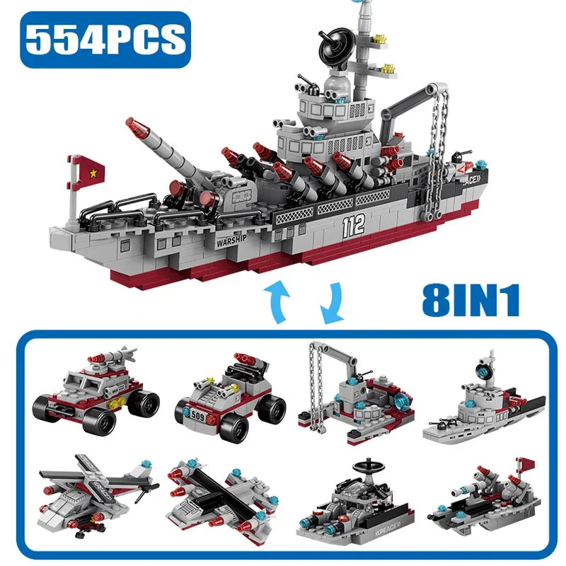 Military Ship Army Ocean Cruiser Warship Building Blocks Aircraft Weapon Ship Bricks City Toys for Children Boy Christmas Gift - CADA BRICKS®