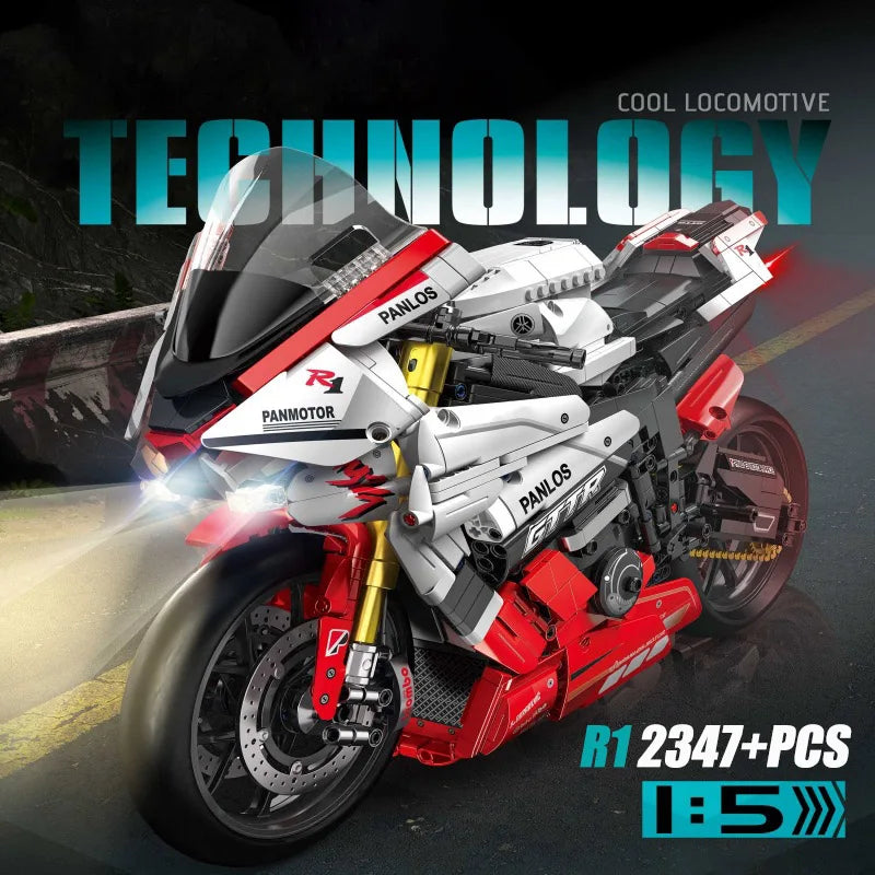 Esperto Tecnico Auto da Corsa Cittadina Moto Blocchi da Costruzione V4S PH4 H2R R1 Moto con Mattoncini a LED Giocattoli per Bambini Regali