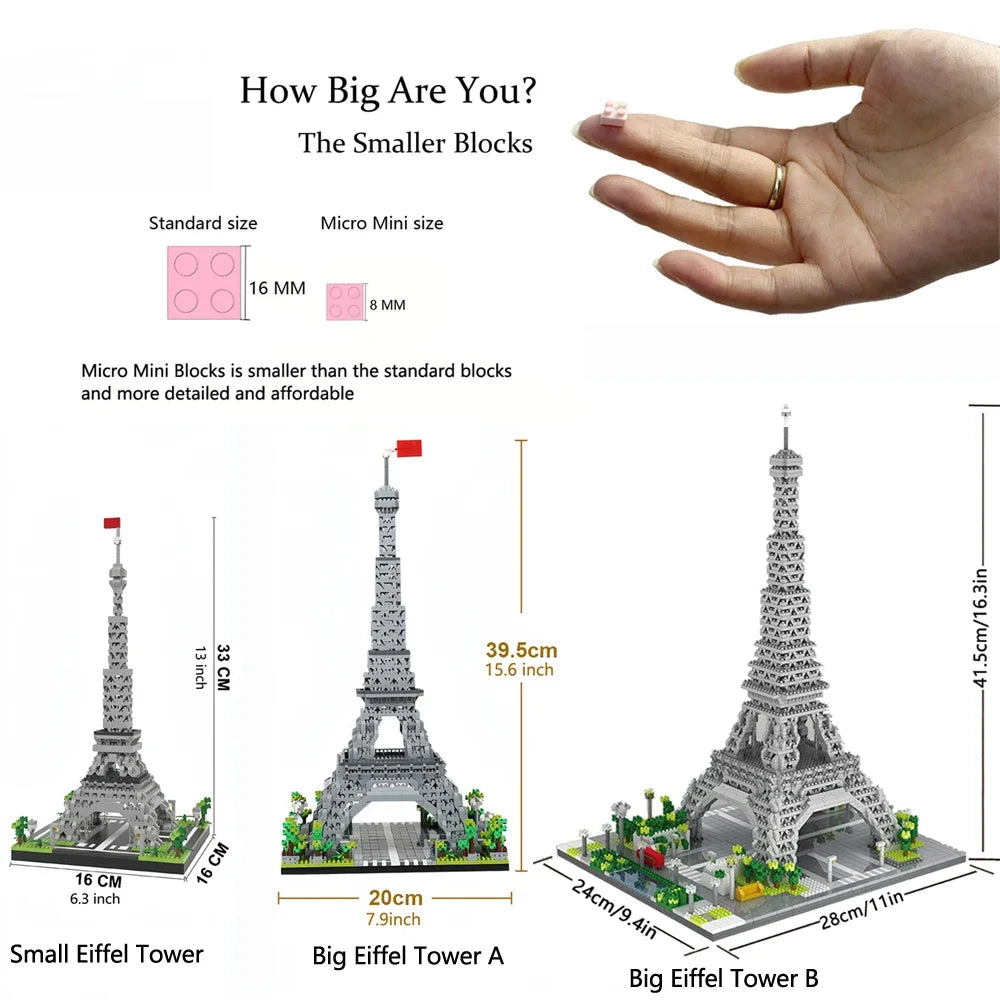 Knew Built 3 Size Choice Paris Eiffel Tower Micro Mini Building Blocks Toy France’s Pride Collectible Decoration and Gift-Worthy - CADA BRICKS®