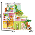 Creative City Street View 4in1 Summer Villa Mini Block Streetscape Building Bricks Home House Cartoon Bear Figures Toy For Gift