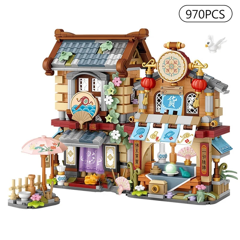 Street View Series Building blocks Izakaya Shaved Ice Shop Takoyaki Shop Coffee shop Panda Tea House model children's gift - CADA BRICKS®