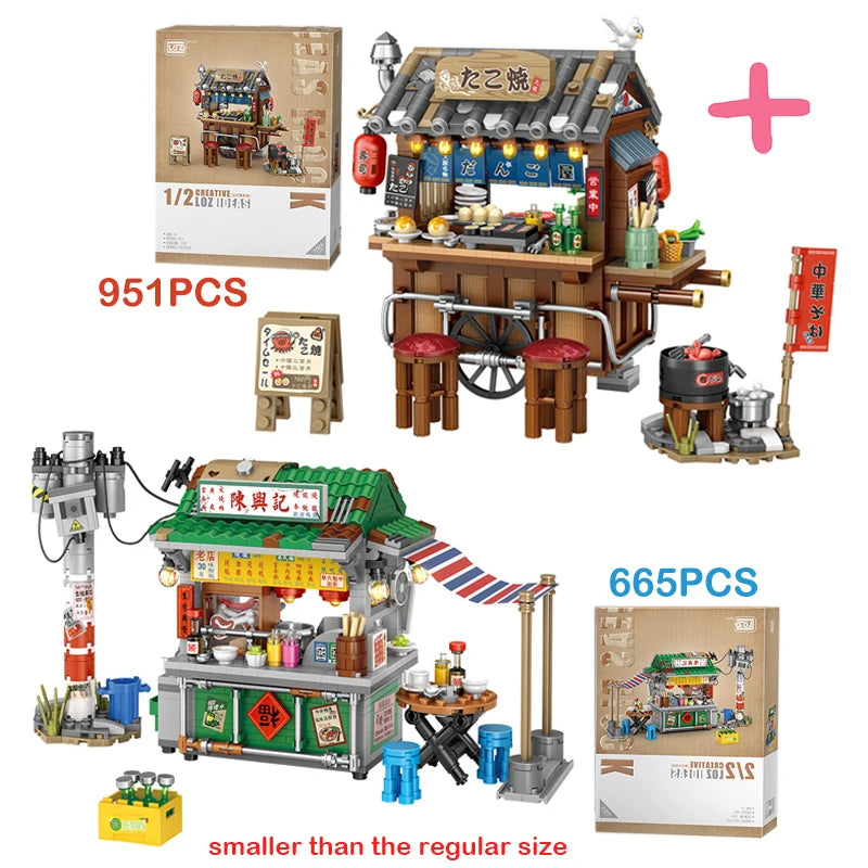 LOZ Mini Japanese Takoyaki Street View Building Blocks Chinese Style Food Stall Hong Kong Food Store House Brick For Kids Gifts