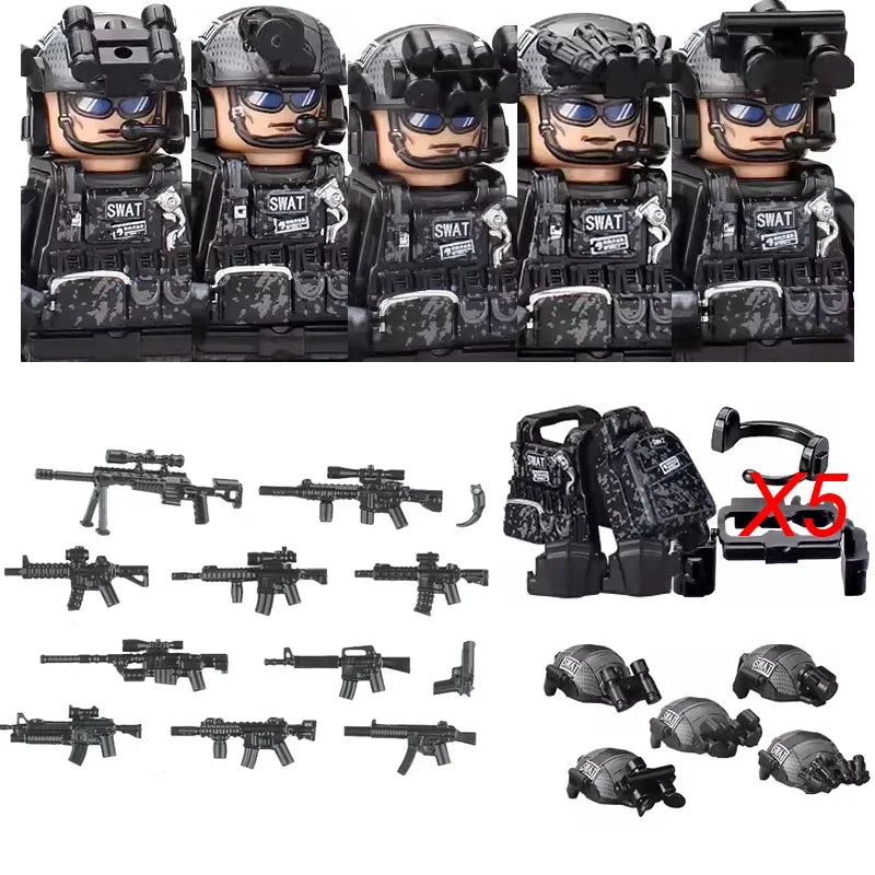 Military Army Figures Building Blocks SWAT Ghost Commando Special Forces Soldier Weapons Gun Hat Shield Belt AK Mini Bricks Toy - CADA BRICKS®