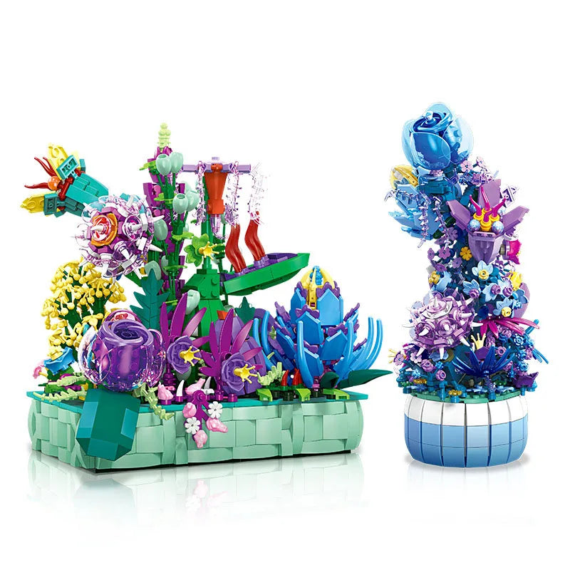 Idea Botanical Garden Building Block Rose Toy Pandora Flower Potted Plant Construction Brick Collection With Light For Girl
