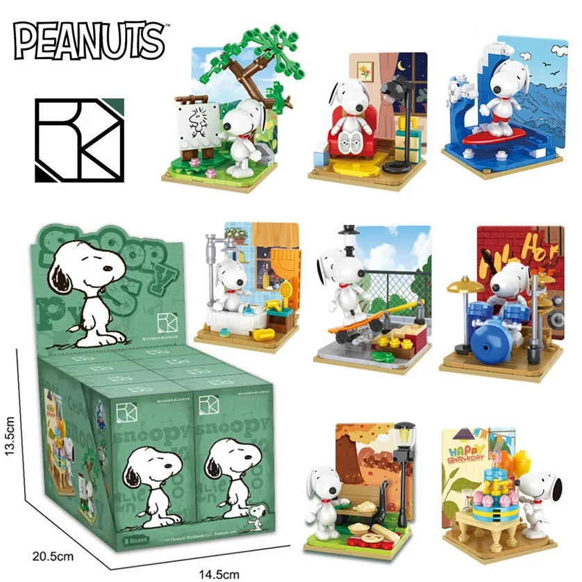 Genuine Snoopy Building Blocks Multi-faceted Life Puzzle Box Cartoon Plastic Building Blocks Trendy Scene Coffee Shop Toys Gift
