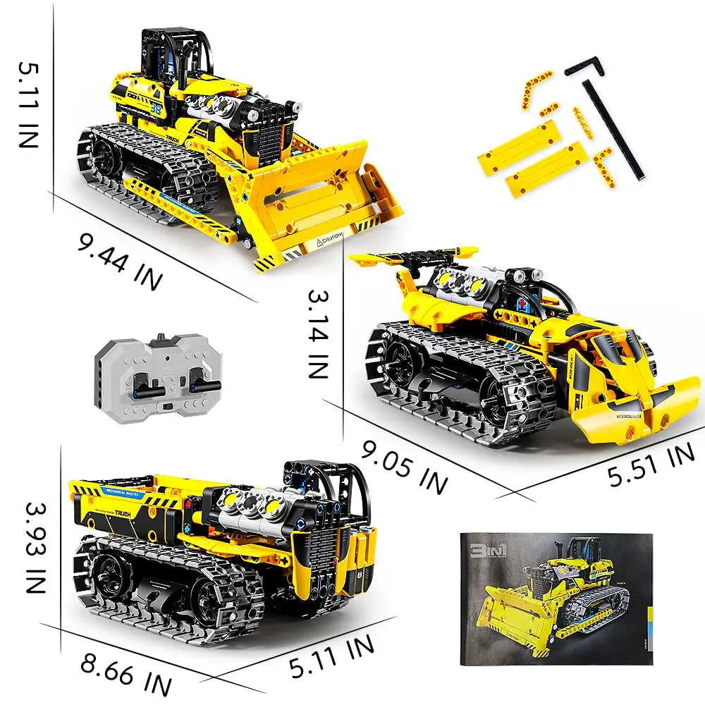 542pcs 3 in 1 Remote Control Programming Truck/Bulldozer Building Blocks Stem Kits for Kids Age 8-10 Educational Toys Boys Gifts - CADA BRICKS®