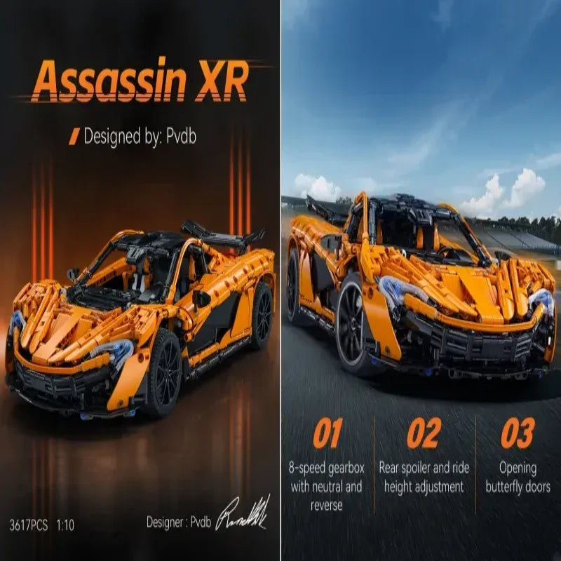 Cada 1:10 MOC Designer Pvdb Smiling Assassin Super Racing Car Model Building Blocks V8 Cylinder Car Speed Vehicle Toys for Kids - CADA BRICKS®