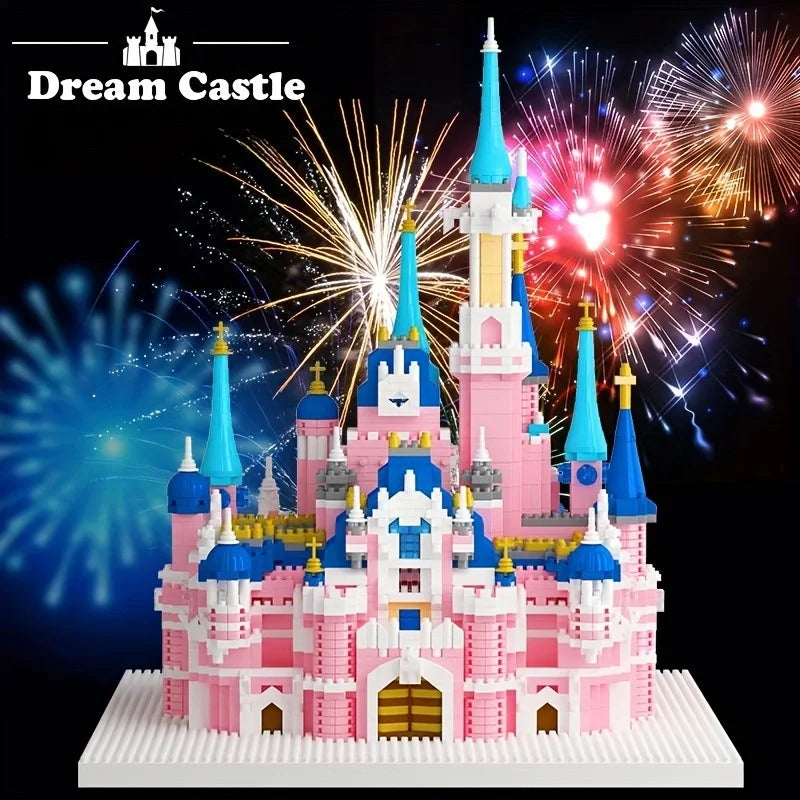 Difficult micro-particle building blocks large pink fantasy castle princess girl castle assembling educational toys