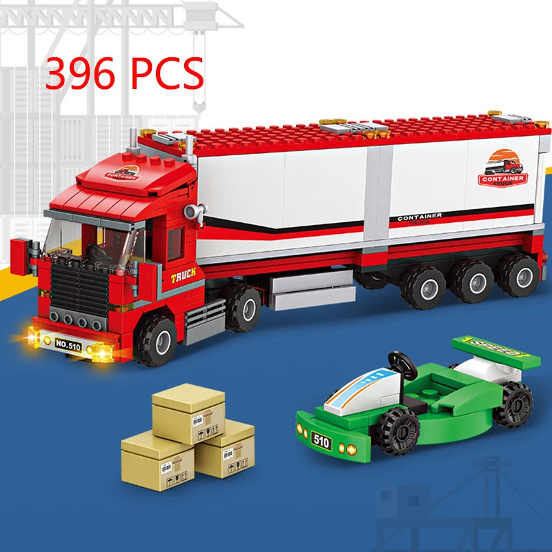 City Truck Vehicle Pickup Heavy Cargo Transport Model Building Blocks Machinery Shop Van Creative Carriage Harvester Car Kid Toy - CADA BRICKS®