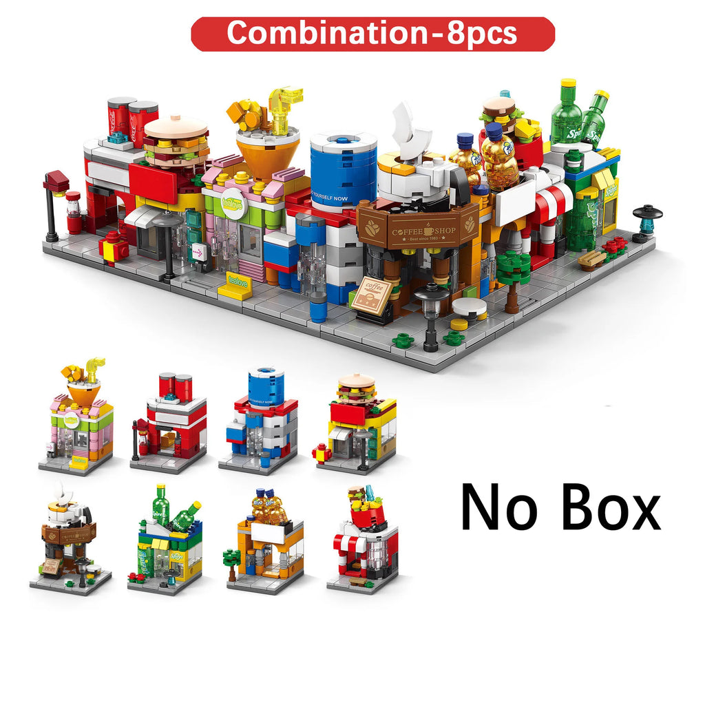City Mini Shop Supermarket Street View Model Building Blocks Hamburger Restaurant Retail Store Bricks Architecture Friend Girl - CADA BRICKS®