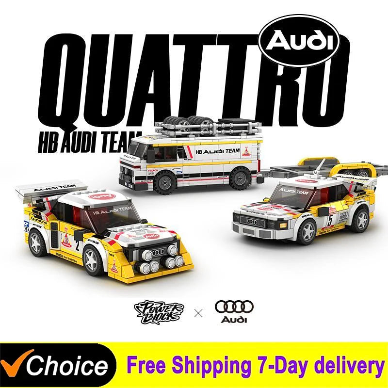 PB8812 1:32 City Speed Champions Sports Quattro S1 Car Model Building Blocks E2 Team Truck Trailer Bricks Kids Gifts For Boys