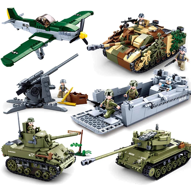 Military ww2 Cannon Assault Armored Vehicle Battle Tank Car Truck Army Weapon Building Blocks Sets Model King Kids Toys Gift