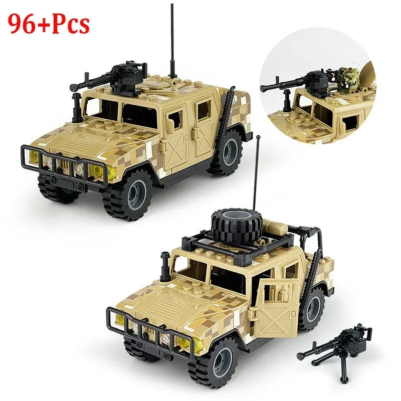 WW2 Military Armored Off Road Vehicle Building Blocks Army Vehicle Soldier Battle Car Assembly Model Toy For Boys Christmas Gift