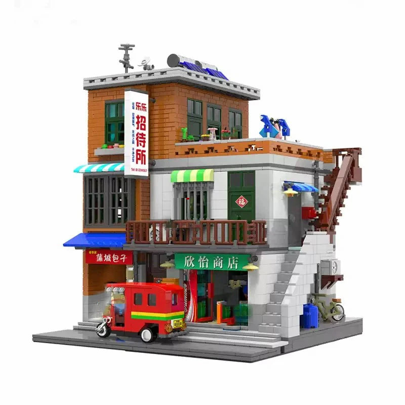 Chinese village hairdressers House Breakfast bar Buildings Sets,City Apartment Store Model Modular Buildings Blocks Gift 3165PCS