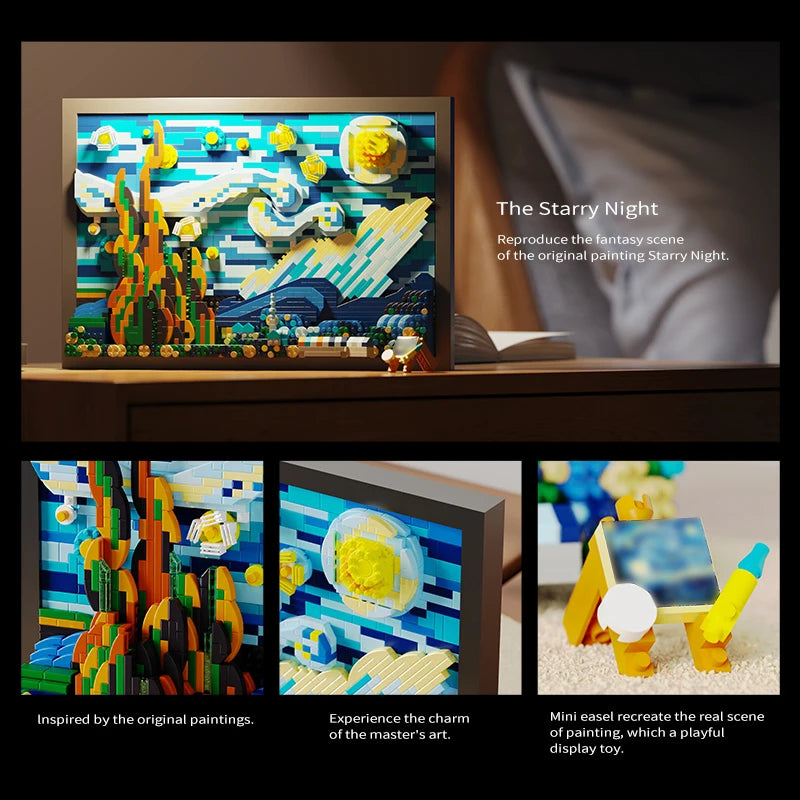 1731pcs 3D Oil Painting Building Blocks, Famous Art DIY Photo Frame for Home Decorations Adult & Kids Assembled Toys Gift