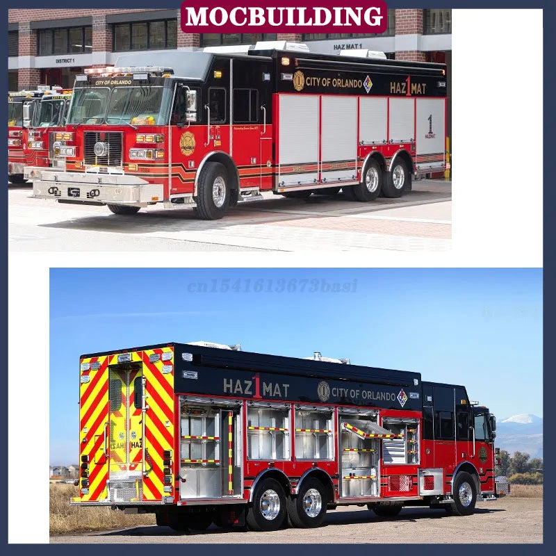MOC City Fire Truck Transport Vehicle Rescue Tower Ladder Model Building Block Assembly Collection Boy Toy Gift