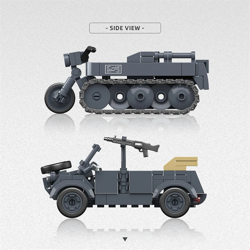 World War II half-track motorcycle VW82 bucket truck German off-road truck assembly model building blocks boy toy car gift