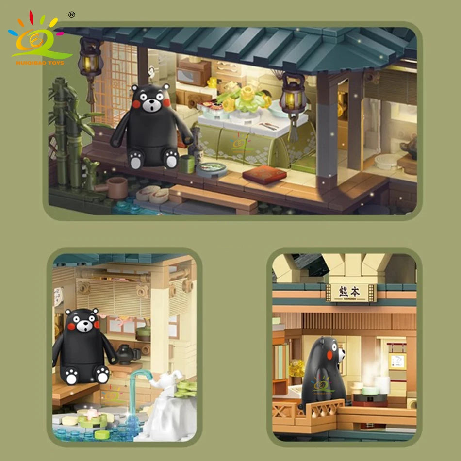 HUIQIBAO 1099PCS City Japanese Street View House Tatami Room Model Building Blocks DIY Architecture Bricks Toys for Children