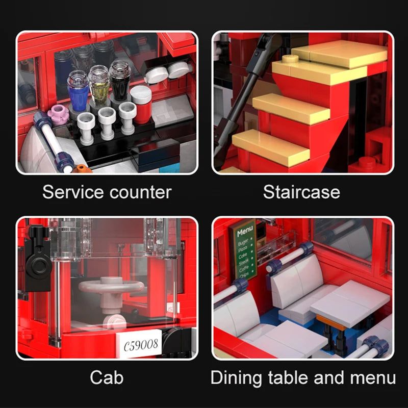 1770 Pcs Cada London Double Deck Bus Building Blocks Red Balloon Light Party City School Technical Car Bricks Toys for Kids Gift - CADA BRICKS®