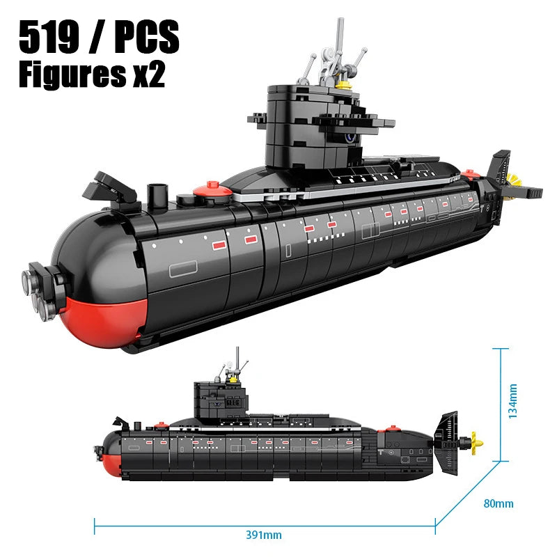 Military The Type 094 Strategic Nuclear Submarine Building Blocks Kit Classic Naval Vessels Ship War Boat Bricks Model Kids Toys - CADA BRICKS®