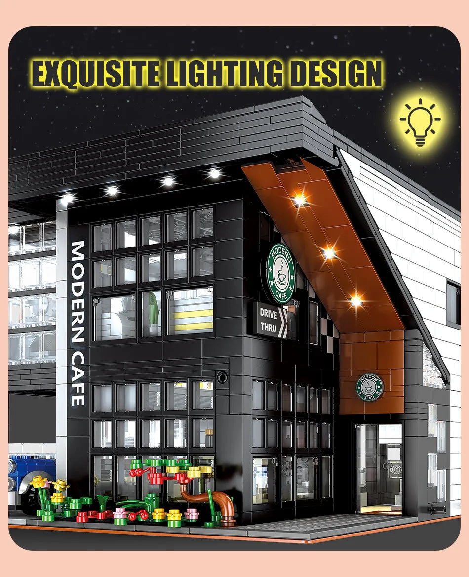 City Architecture Street View Cafe Construction Set Moc Bricks DIY Building Blocks Assembled Toys Gifts Modern Coffee Shop Model