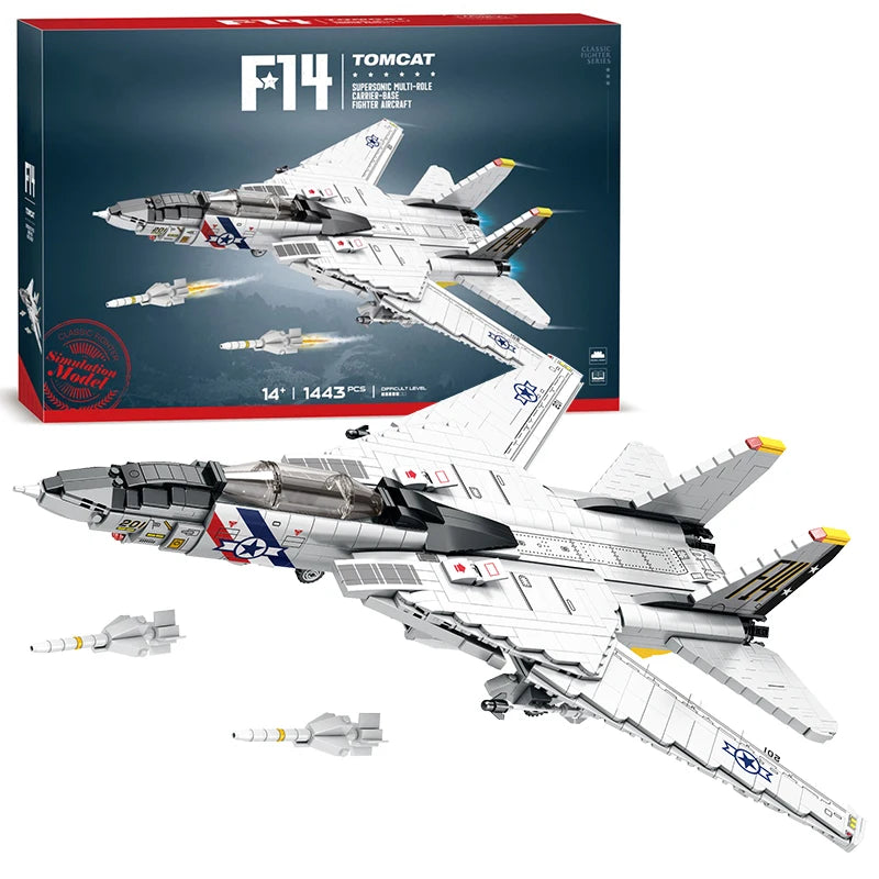 1443PCS Military Tomcat F14 Fighter Aircraft Building Blocks MOC Carrier-Base Fighter Model Bricks Set Holiday Gifts Kids Toys